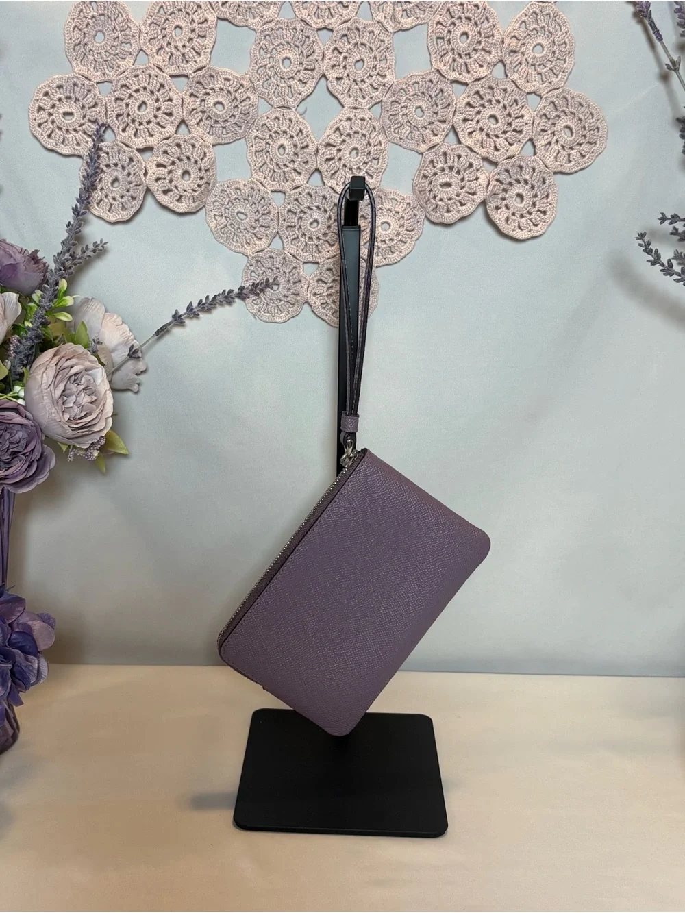 Coach Plum Pebbled Leather Wristlet
